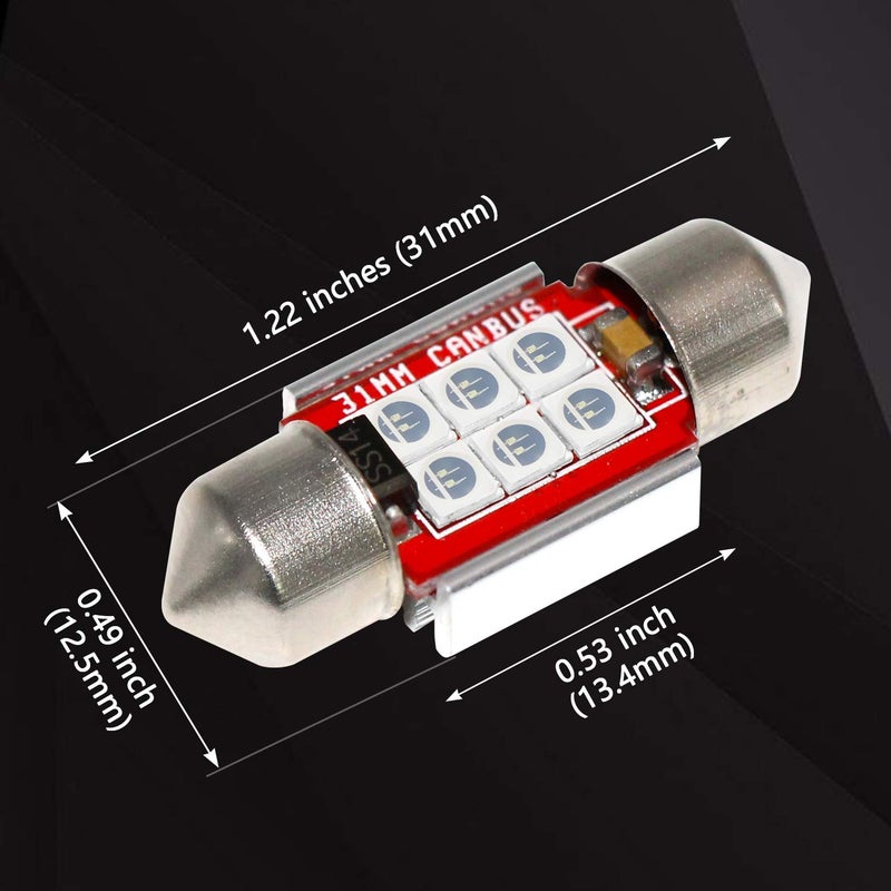 PHINLION 31mm DE3175 Green LED Light Bulbs, Super Bright 3030 6-SMD DE3021 DE3022 Miniature Festoon LED Bulb Replacement for Car Interior Map Dome Trunk Courtesy License Plate Light, Pack of 4 - Image 4